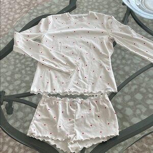 Dore and rose Women's Cream Pajama Set with Red hearts size small